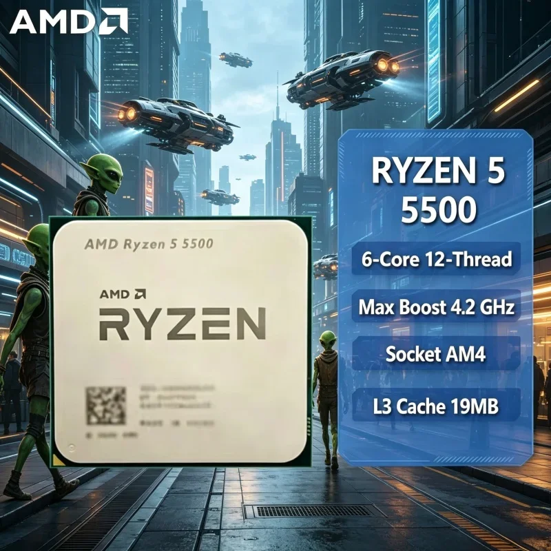 AMD Ryzen 5 5500 économique, surfréquençable, 6 cœurs, 12 threads, 4,2 GHz Boost, débloqué, AM4, 65 W, compatible avec B550 X570