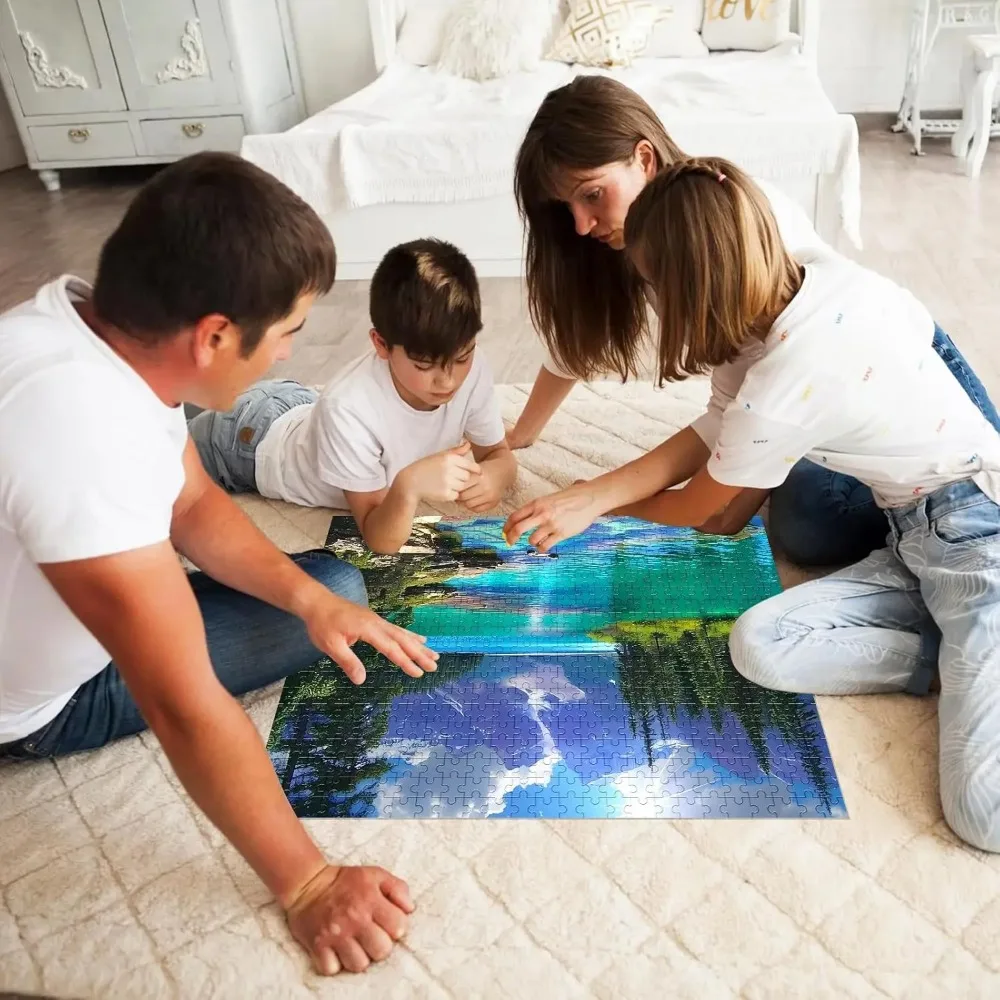 Wooden Puzzles for Adult Jigsaw Puzzle Elderly Mountain Forest Lake Landscape Puzzle Gift for Family Friend Activity Wall Art