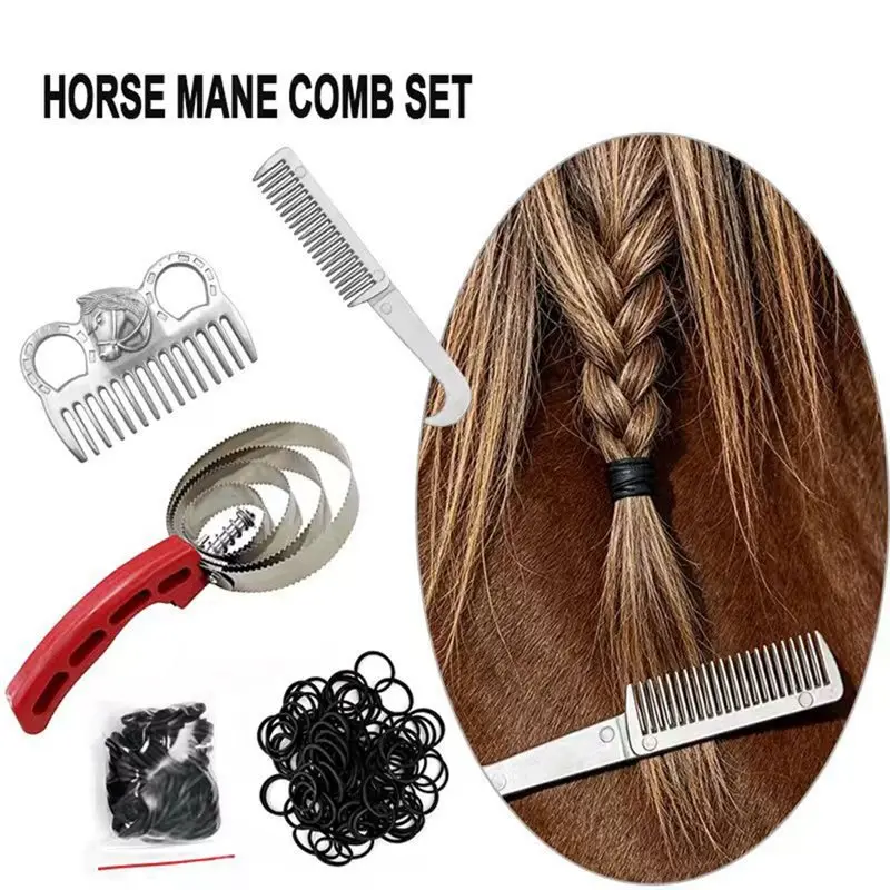 ABYM Horse Brush Scraper 4 Rings Reversible Comb Set For Mane Maintenance Soft Grip For Horses Dogs Grooming
