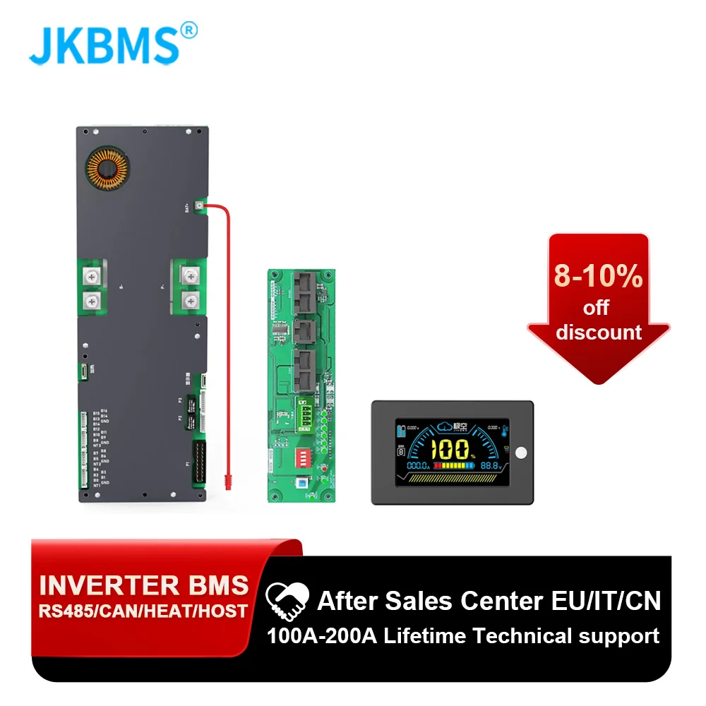 Inversor JKBMS inteligente BMS 8S 16S 24V 48V 8S-16S 100A 150A 200A almacenamiento de energía familiar Lifepo4/Li-ion/LTO para inversor Growatt Deye