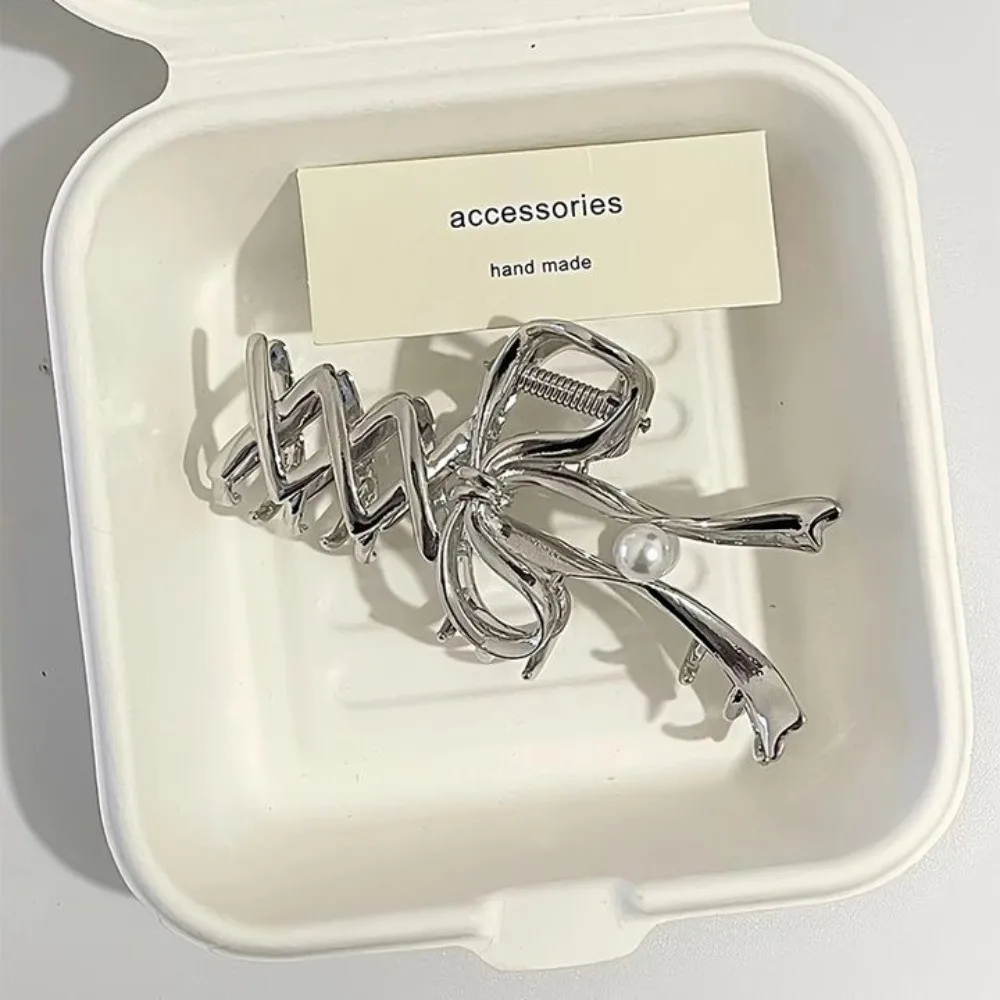 

Элегантная заколка для волос из сплава с лентой и бантом, винтажная, с жемчугом, серебряная, в стиле балеткор, для девочек