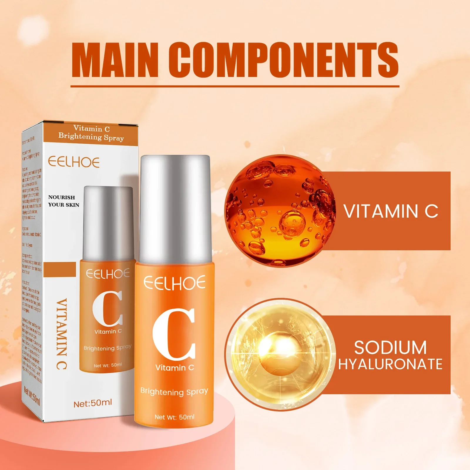 50Ml Eelhoe Vitamine C Hydraterende Spray Ontzilting Puistje Vlek Vocht Suppletie Huid Verjonging Whitening Spray