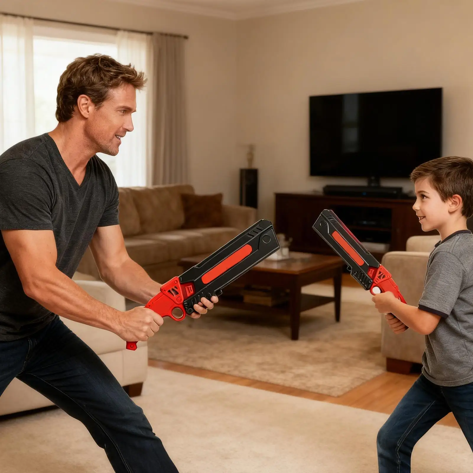 ดาบเลเซอร์ของเล่นเรืองแสงใหม่ ของเล่นเด็กผู้ชาย มีเอฟเฟกต์แสงสีสันสดใสเจ็ดสี อุปกรณ์เสริมสำหรับเล่นบทบาทสมมติ