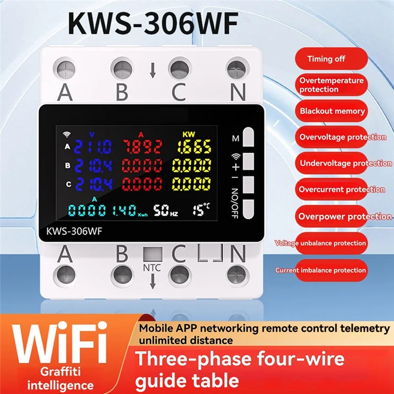 

N93R KWS-306WF Wifi Smart Power Meter Voltage Protector Switch Current & Voltage Monitor, Relay, Circuit Breaker