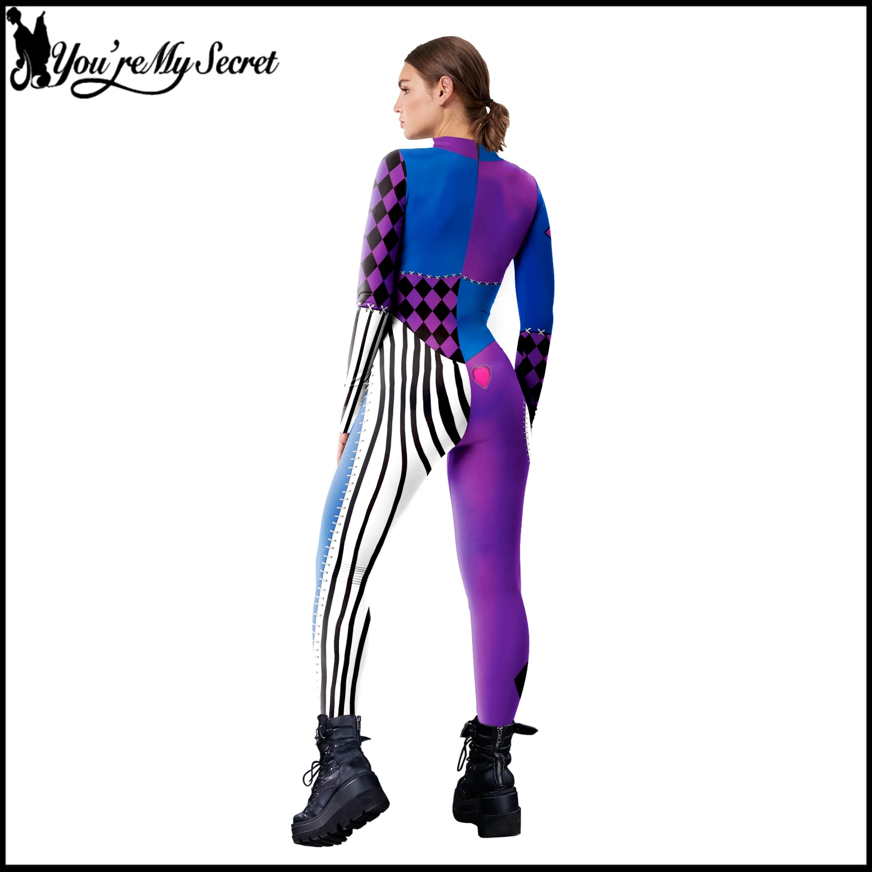 Women Clown Catsuit Halloween Cosplay Costume 3D Printed Zentai Bodysuit Spandex Jumpsuit Festival Carnival Party Rave Outfit view 6