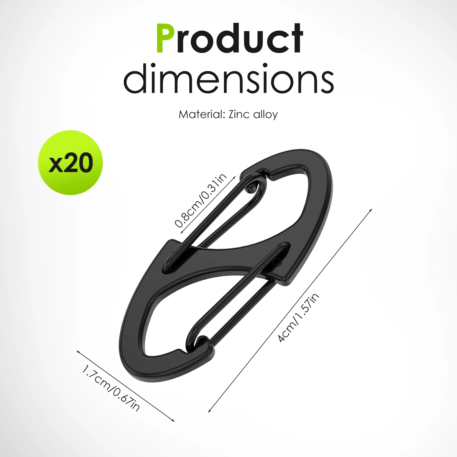 20Pcs S Dual Spring Carabiner Clip Zinc Alloy Zipper Pull Replacement Hook for Backpack Luggage Suitcase Keychain and Outdoor