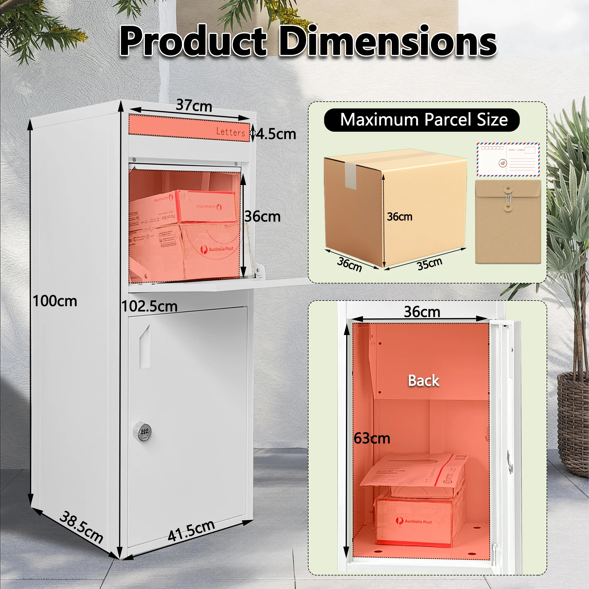 Galvanized Steel Anti-Theft Waterproof Outdoor Parcel & Post Box Address Sign Free-Standing Courier Office Use