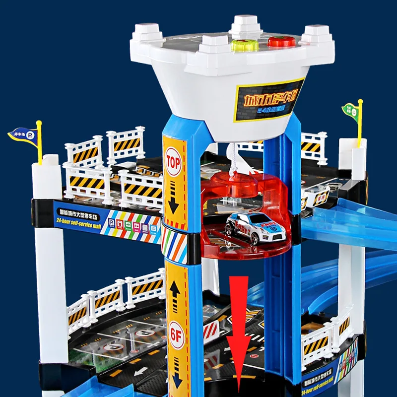 Groot parkeerspeelgoed met elektrische handliftrails Multi-lagen bouwplaats Model Diy Adventure Games Kinderen Verjaardagscadeau