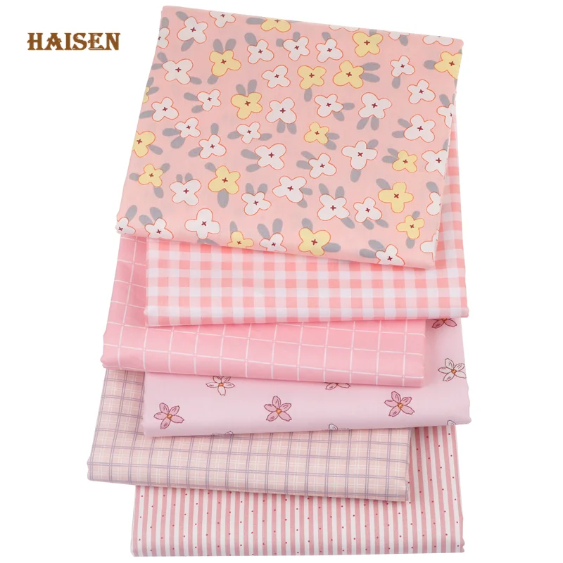 Printed Twill Cotton Fabric,Pink Geometry Cloth,Patchwork Set ,​DIY Baby Child\'s Sewing Quilting Handmade Home Textiles Material