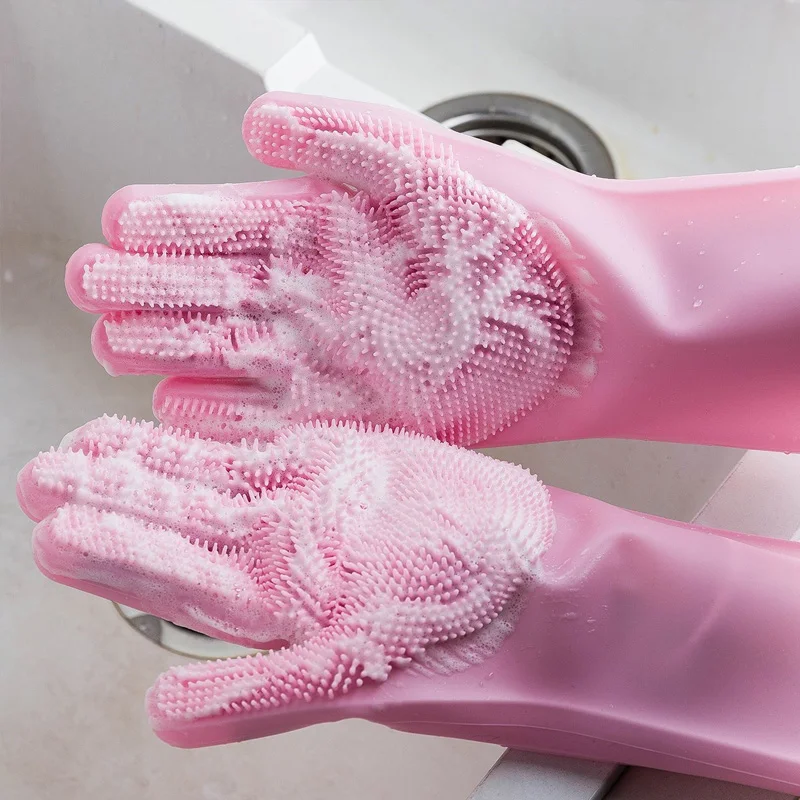 1 Pair Silicone Dishwashing Gloves - Universal For Left & Right Hands, Waterproof, Kitchen Cleaning Magic Gloves For Glass, Furniture, Bathroom And Floor - Hand Washable, Silicone & Lead Free