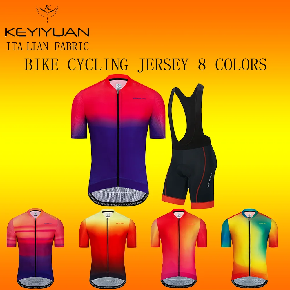 

KEYIYUAN Men Cycling Jersey Set New Color Summer Short Sleeve Bicycle Jersey Breathable Quick Dry MTB Road Bike Jersey