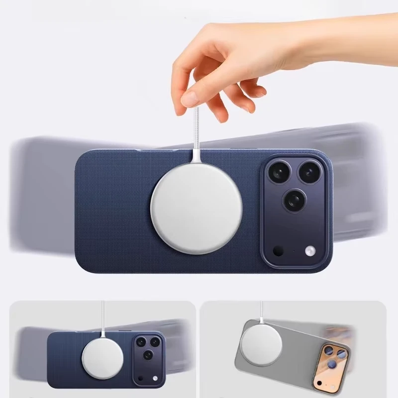 Funda de teléfono de lujo tejida con imán para iPhone 17 16 15 14 13 Pro Max TechWoven para carga inalámbrica Magsafe cubierta 5