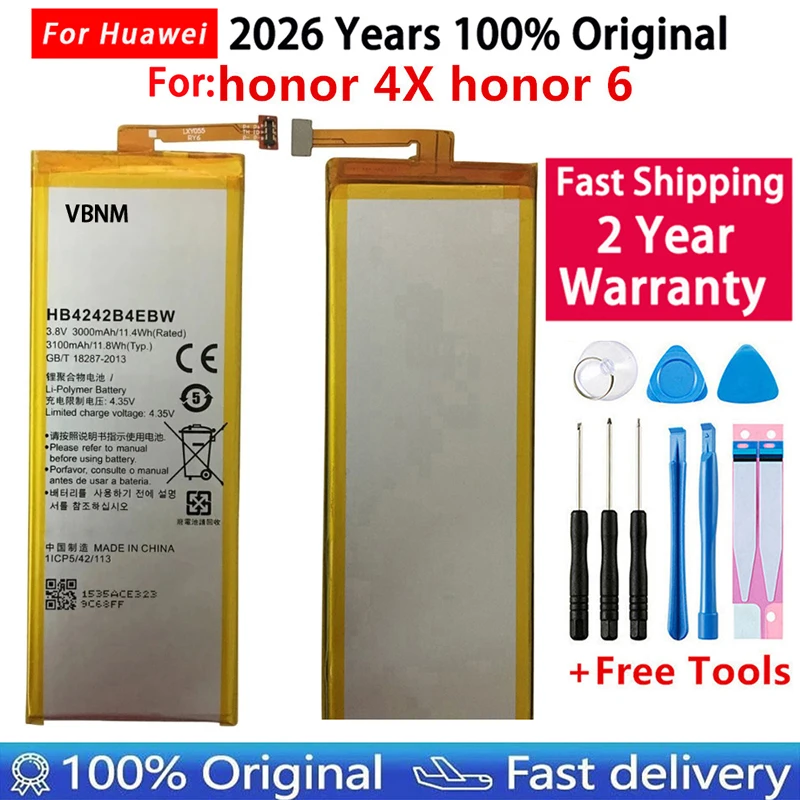 Batería de repuesto para teléfono HB4242B4EBW de envío rápido para Huawei Honor 6 / Honor 4X/Honor 7i/ Shot X ShotX 3000mAh + herramientas