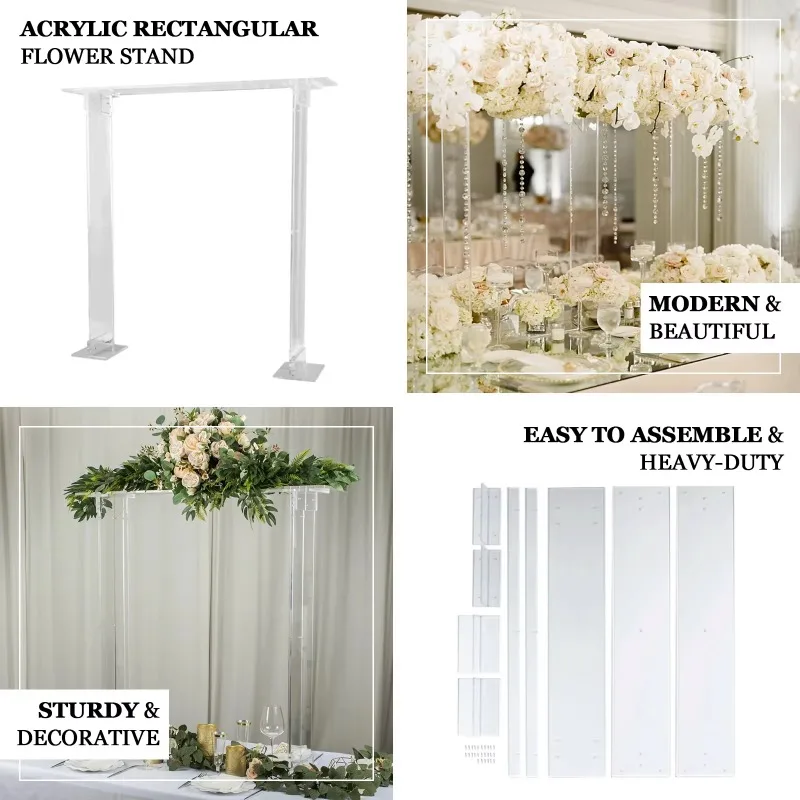 40"Tall Display Stand Clear Acrylic Rectangular Flower Stand for Wedding Centerpiece Long Floral Frame Table