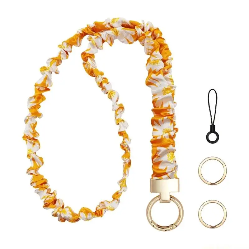 Soft Neck Badge Lanyard with Floral Fabric Cover and Front Metal Clip, Card Strap for Office Access and Event Entry