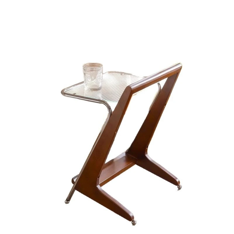 Nordic style all solid wood bedside sofa stainless steel side table living room simple small coffee table bedroom bedside rack