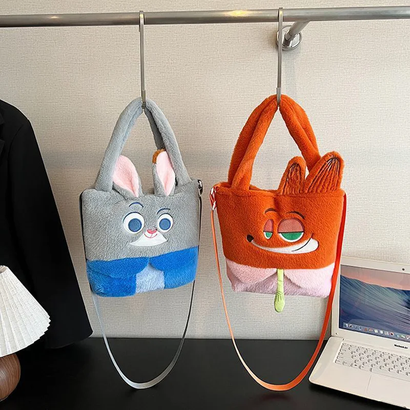

Disney Zootopia Merchandise Nick Judy Plush Color Blocking Tote Bag Crossbody Shoulder Bag Large Storage Kawaii Gift for Girls