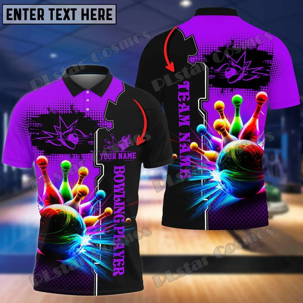 Multicolor Bowling And Pins Premium Customized Name 3D Printed Men's Polo Shirt Summer Street Unisex Casual Polo shirt WK104