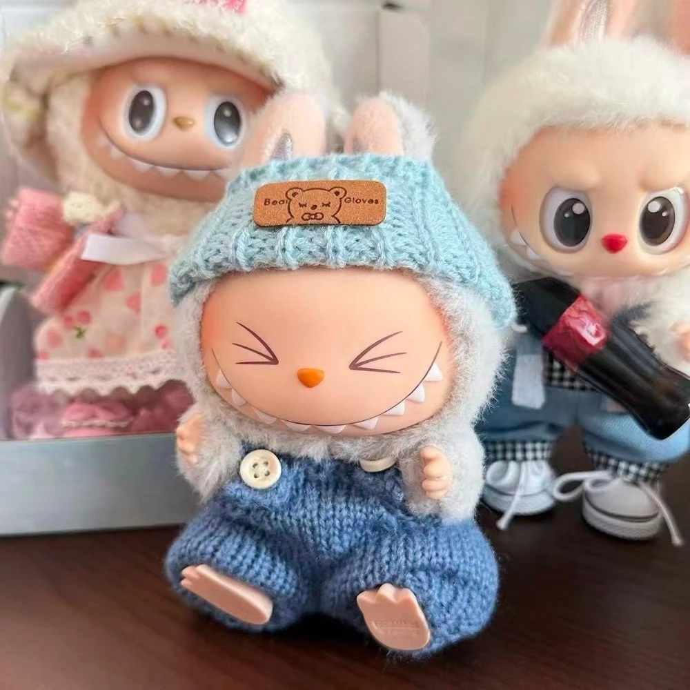 

For 15-17cm Labubu Doll Accessories Outfit Clothes Bear Label Hat Love Sweater Set Cute Decoration Little Clothes Toy Collectors