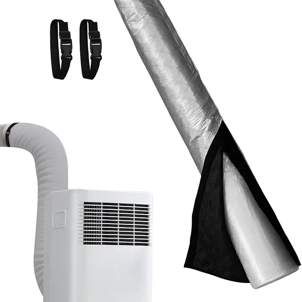 Silver 150cm Insulated AC Hose Cover Sleeve Polyester Heat Shield For Air Conditioner For Exhaust Duct With 2 Straps Easy