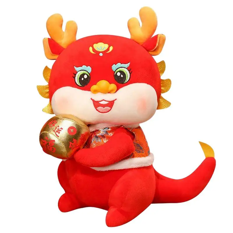 Boneka naga Cina, mainan mewah simulasi naga Cina, merah Beruntung lembut Tahun Baru China, 2024 mewah untuk dekorasi rumah Festival Musim Semi