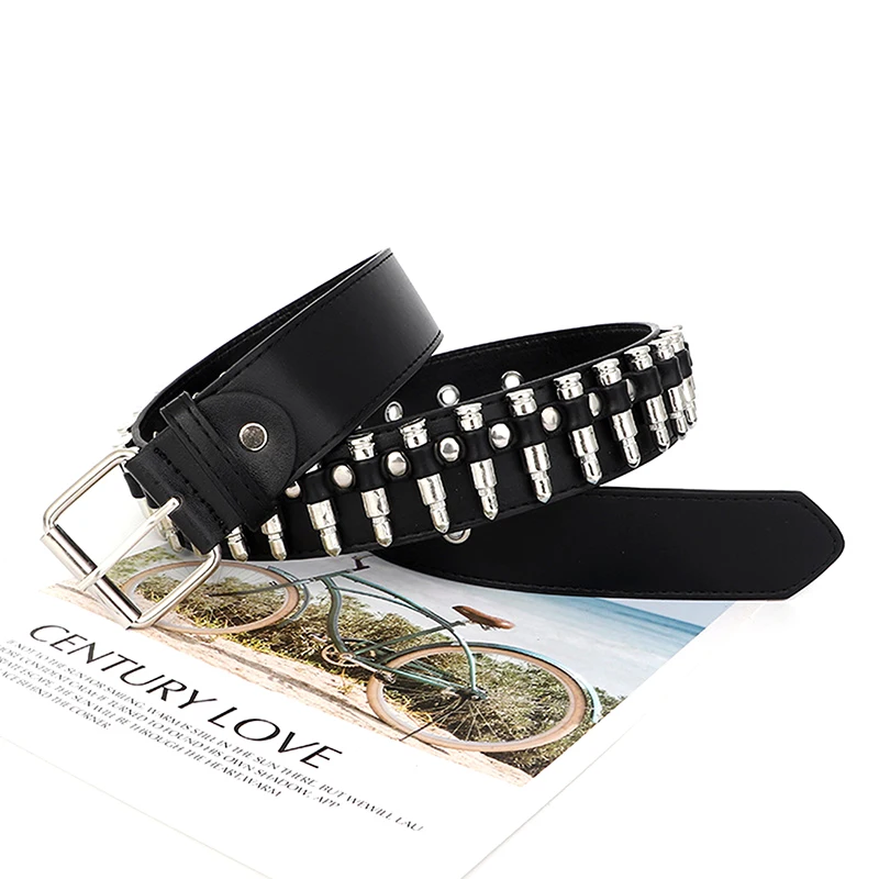 Black Punk Leather Belt with Metal Rivets for Women display picture 3