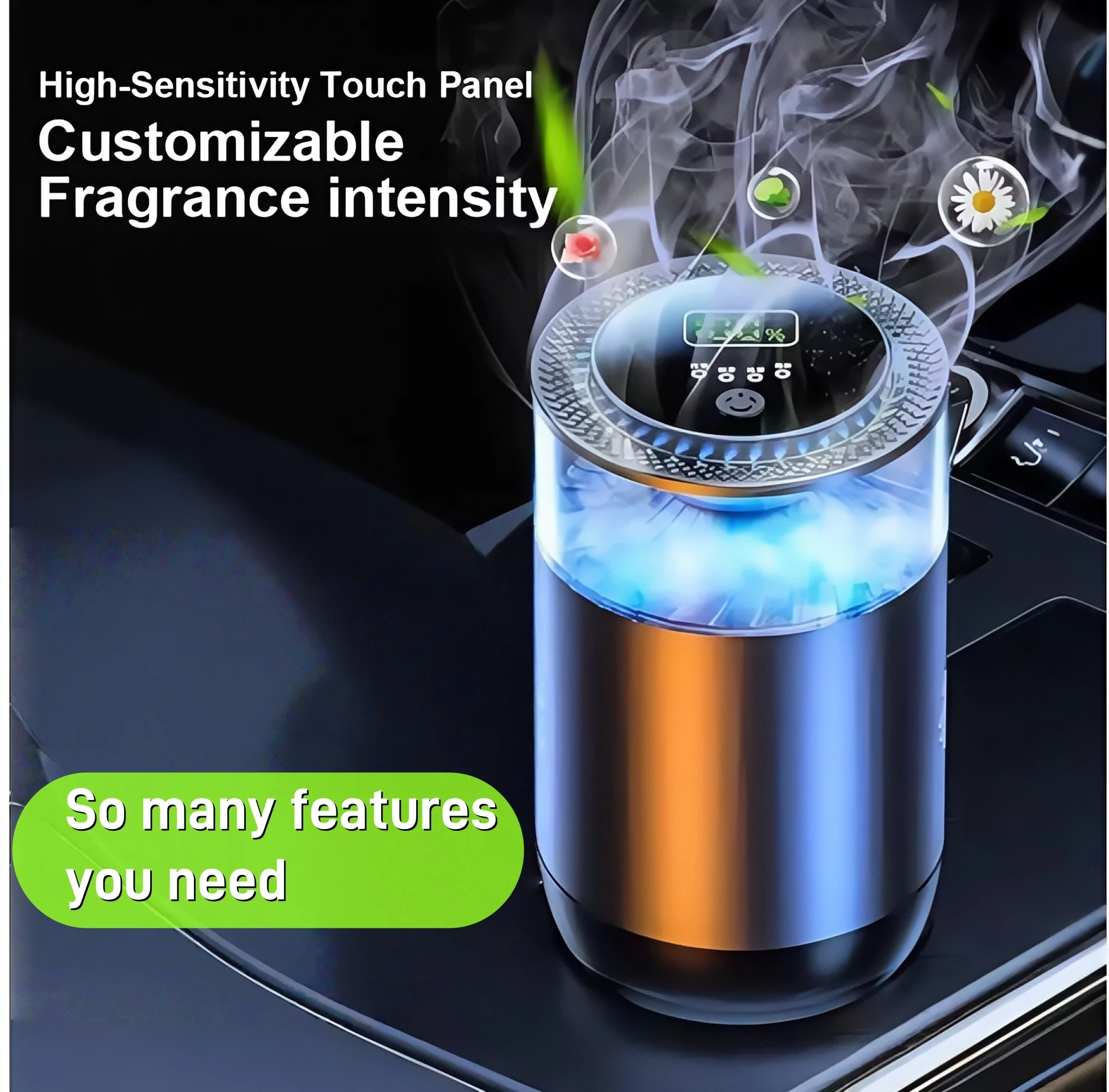 معطر هواء للسيارة الذكية، موزع عطور كلاود ميست قابل لإعادة الشحن، 3 مستويات قابلة للتعديل، طقم مرطب داخلي للسيارات