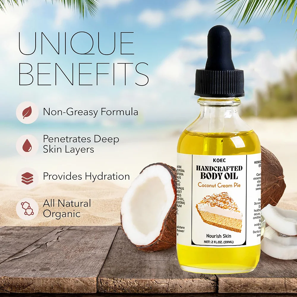 Coconut Cream Pie Body Oil Sooth Dry Skin Lighten Fine Lines Face Massage Oil Nourishe Hair Removes Frizz Hair Care Oil Firming