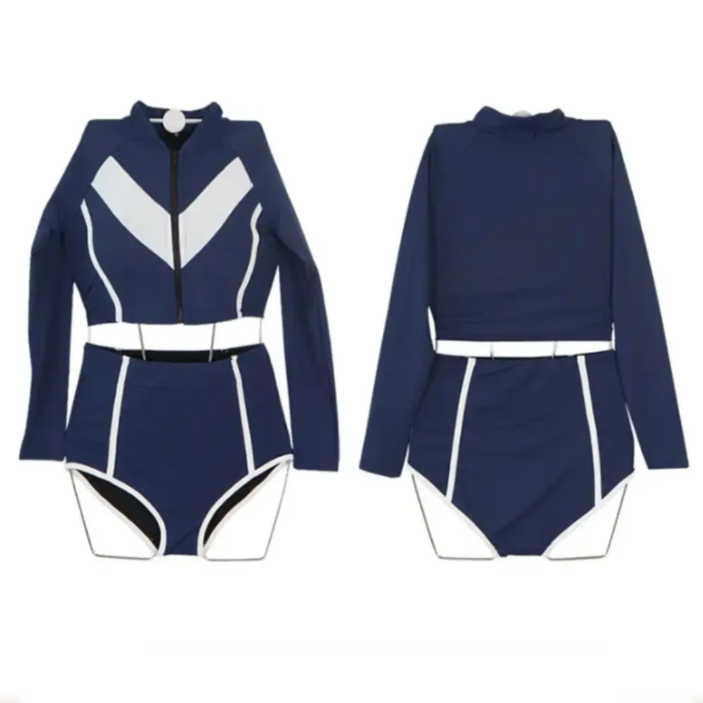Traje de baño deportivo de dos piezas de manga larga, diseño adelgazante, traje de baño de Surf con cremallera, traje de baño de cintura alta de secado rápido, ropa de playa