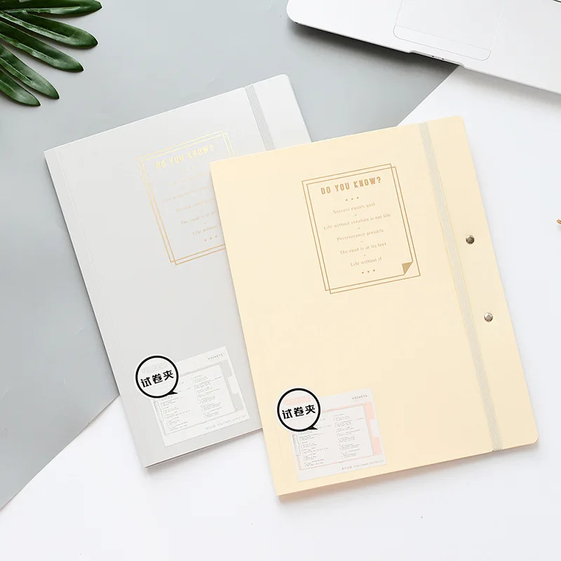 Creative 4 Color Stationery A4 PP File Folder Metal Paper Clip Student Clipboard Elastic Binding Expanding A3 Display Book Board