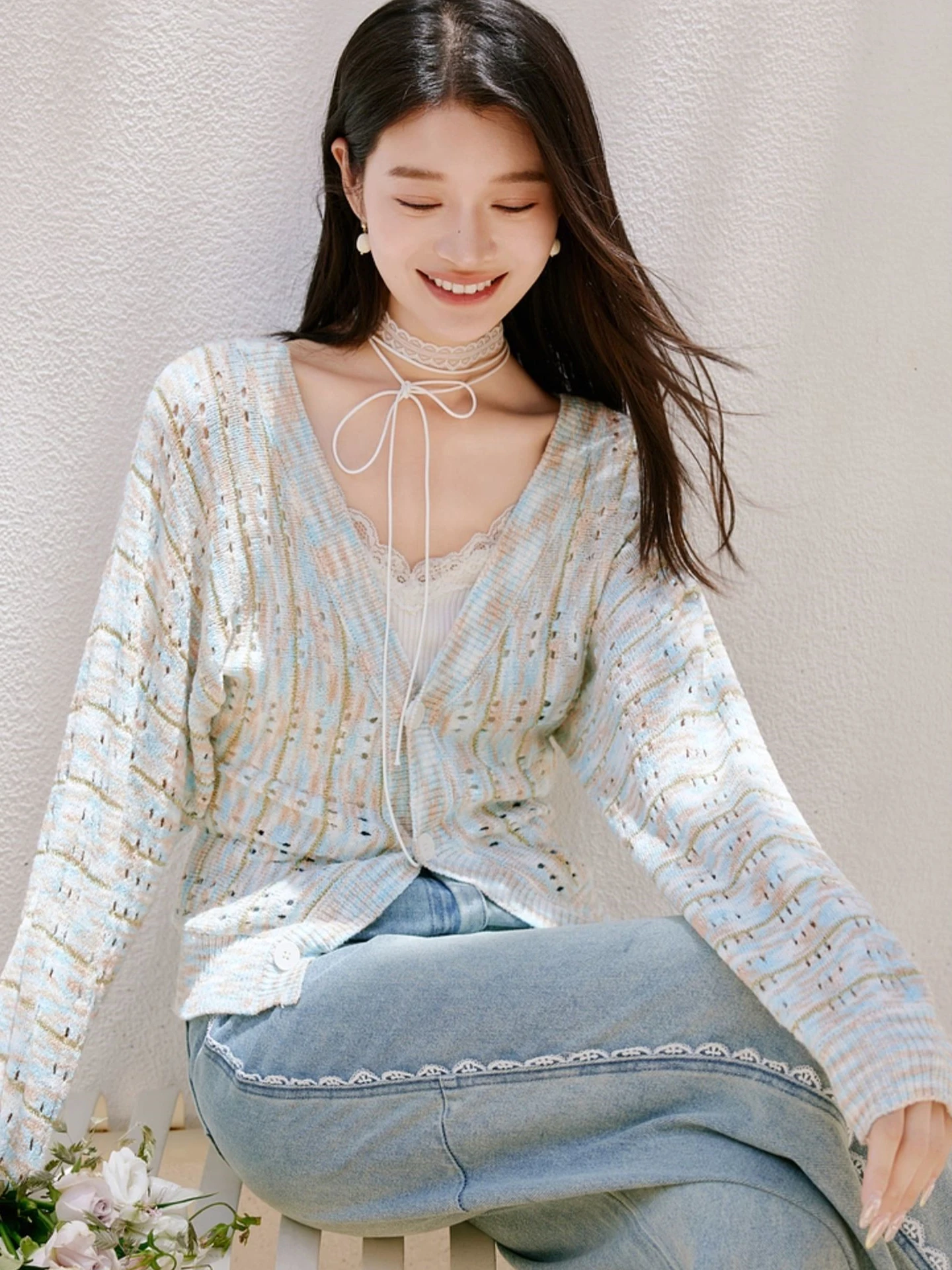 

Faionable Long Sve Knitted Sweater Single Button Color Blo Design Summer 2026 Women's Top High End European Brand