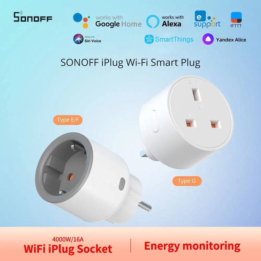 SONOFF Energy Monitoring WiFi Smart Plug S60 IPlug Swicth EU FR 4000W Work With Alexa Alice Smartthings Google Home Assistant