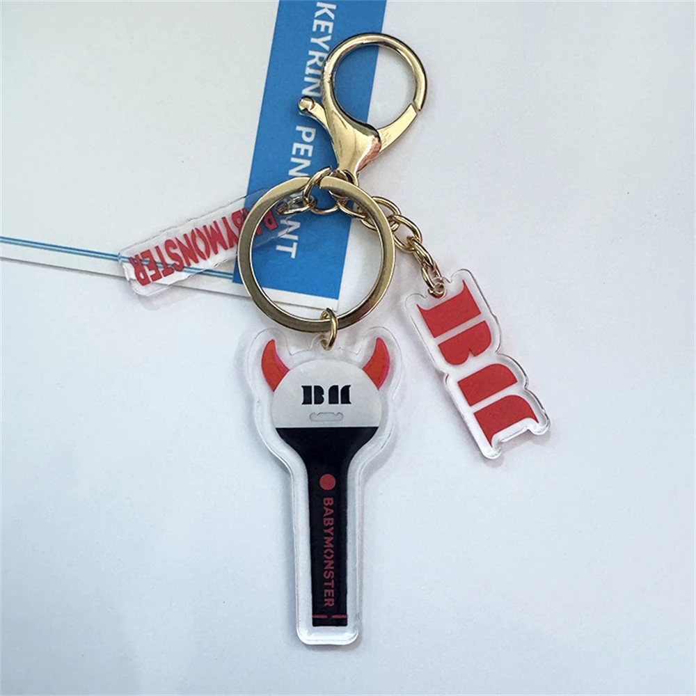 KPOP BABYMONSTER Acrylic Keyring BAEMON Light Stick Three-Piece Keychain Bag Pendant AHYEON RORA Key Ring Accessories Fans Gift