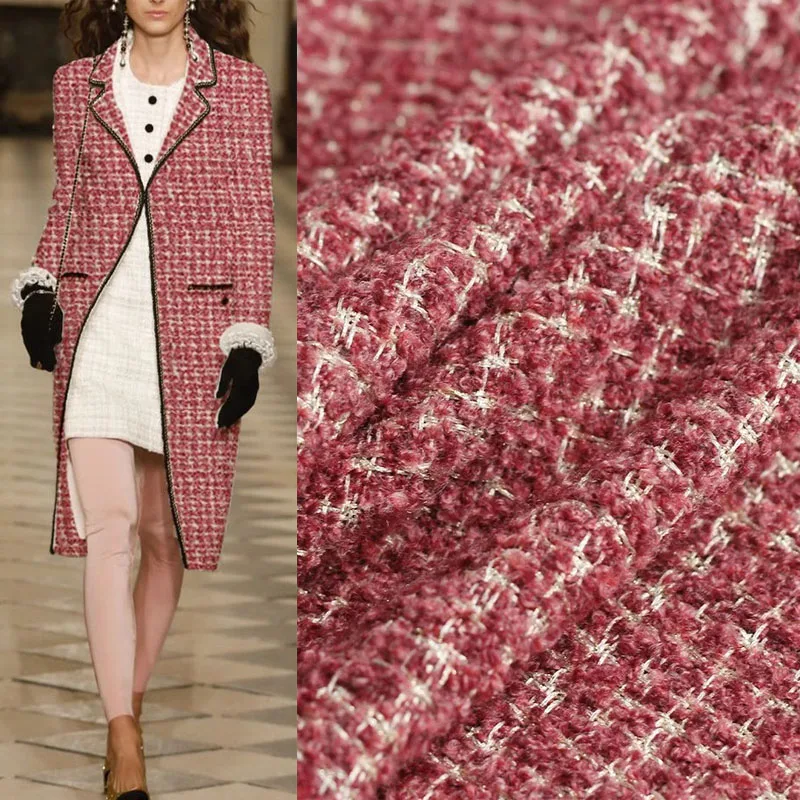 50x145cm Fashion Red Lattice Yarn-Dyed Braided Tweed Fabric For Women Autumn Jacket Dress Suits Coat Handbag DIY Cloth Sewing