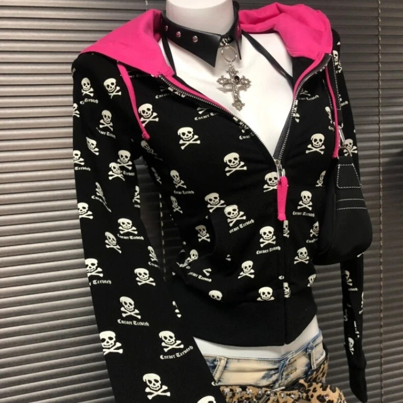 2025 Autumn New Black Subculture Gothic Rock Punk Y2K Hot Girl Women's Sweatshirts Original Design Hooded Top Jackets Ladies