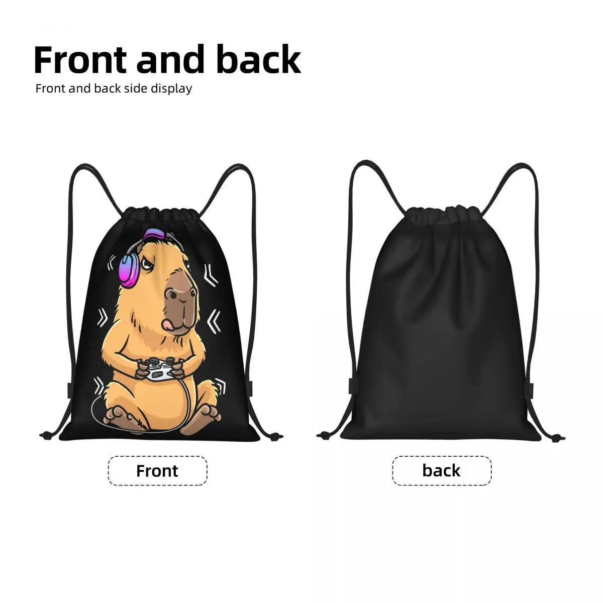 Custom Capybara Giant Cavy Rodent Gamer Gaming Drawstring Backpack Women Men Gym Sport Sackpack Portable Training Bag Sack