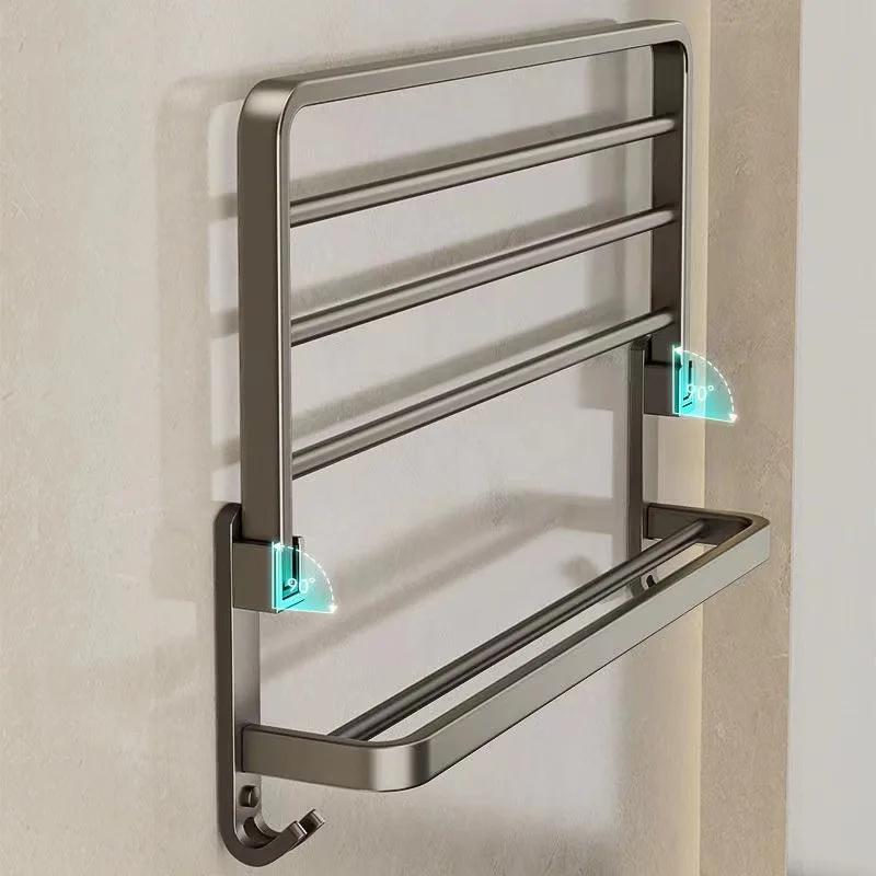 40/50/60CM Folding Holder With Hook Towel Holder Wall Mount Bathroom Shelf Multifunctional Aluminum Towel Rack