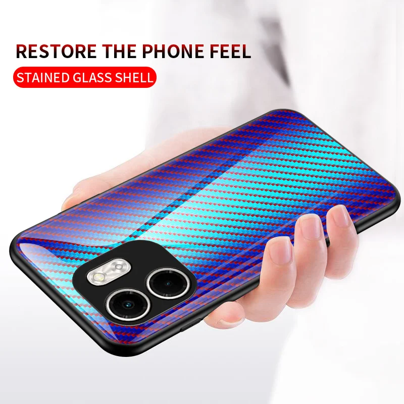 Infinix Hot 50i X6531 X6531B Case Carbon Fiber Grain Tempered Glass Hard Back Cover Phone Case for Infinix Hot 50i X6531 X6531B image 4