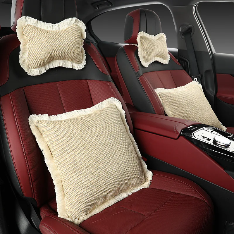 

Car High Elastic Silk Cotton Head Pillow Fabric Two-color Snowel Tassel Car Head Pillow Waist Resting Car Breathable Pillow New
