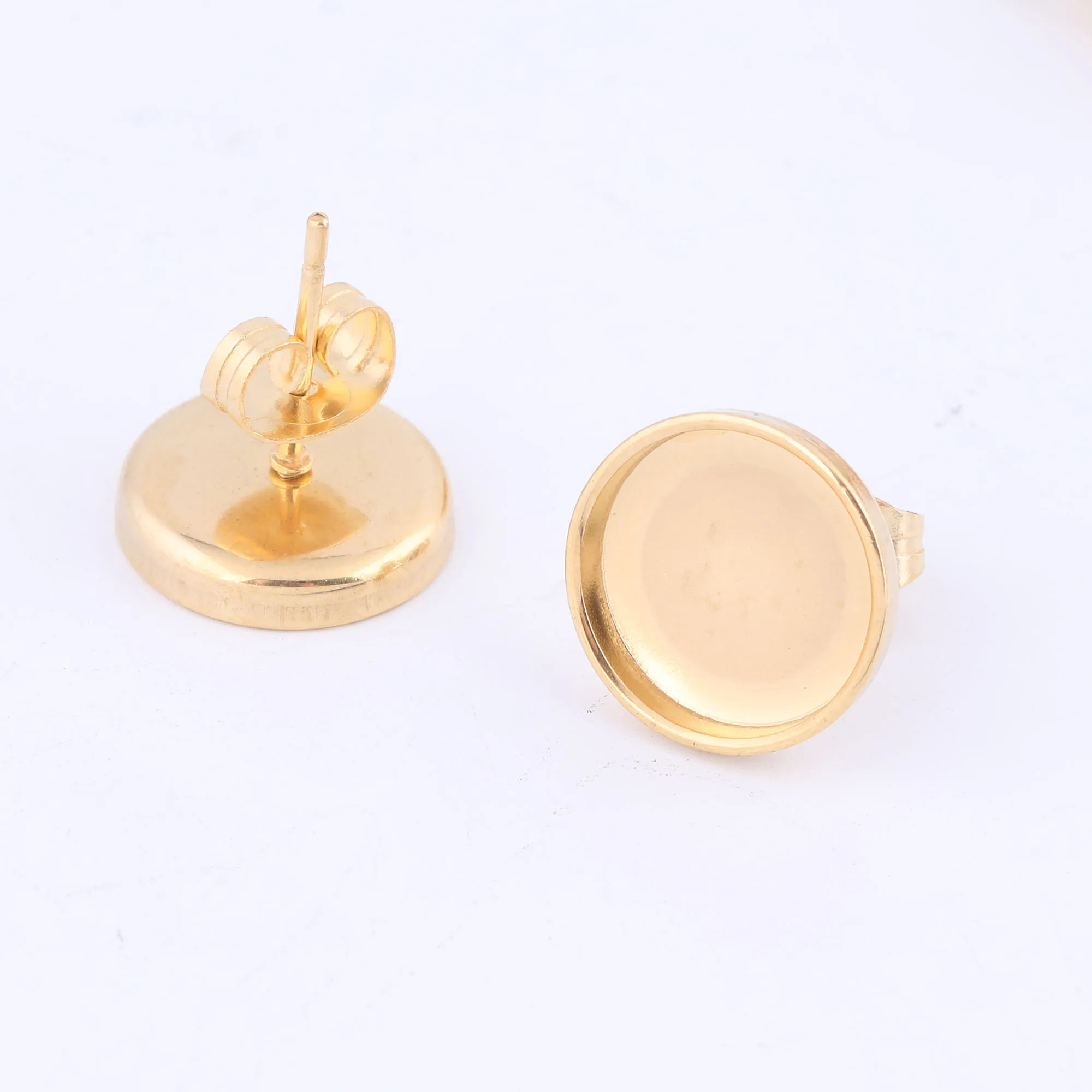 10pcs 10mm Cabochon Earring Base Studs Stainless Steel Earring Bezel Setting Blanks Gold Plated Diy Jewerly Making Supplies