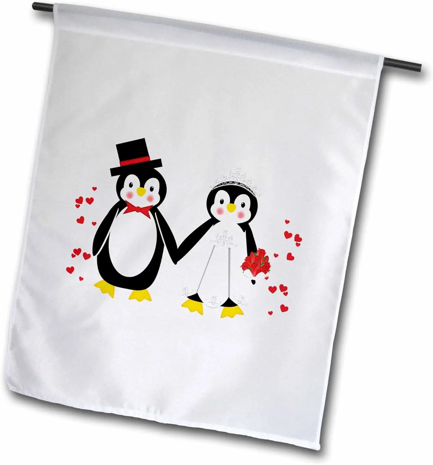 3dRose fl_164801_1 Cute Red Hearts Penguin Bride and Groom Wedding Couple Garden Flag, 12 by 18-Inch