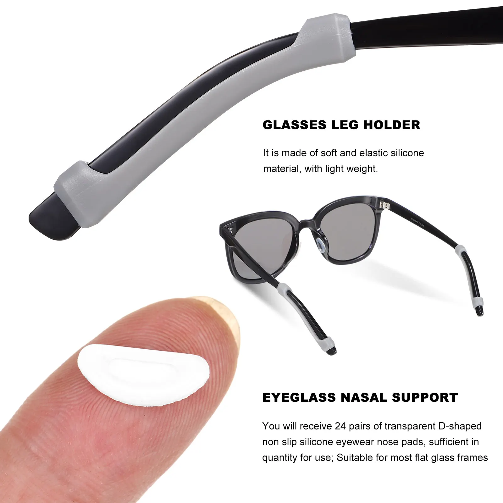 24Pairs Adhesive Silicone Nose Pads for Glasses D Shaped Thick Soft Cushions Reduce Burden Stable Fit for Plastic Plate