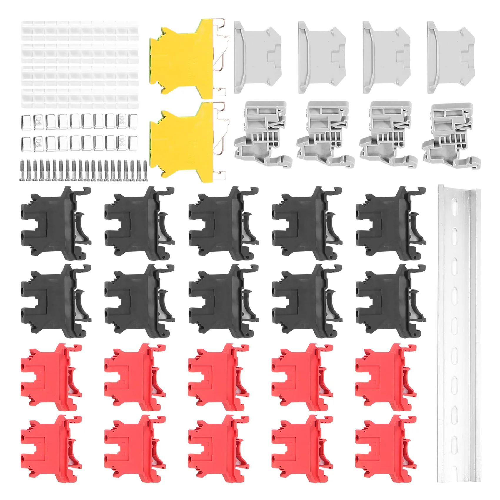 

DIN Rail Terminal Blocks Kit Terminal+Ground Blocks+Aluminum Rail+End Brackets+End Covers+Jumpers Kits-AEF7