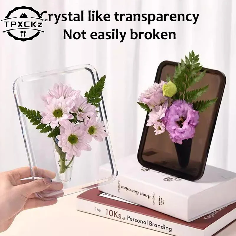 Frame Flower Vase - Clear Acrylic Vase For Flowers, Modern Art Vases For Home Decor, Decorative Vases For Desktops Bookshelf