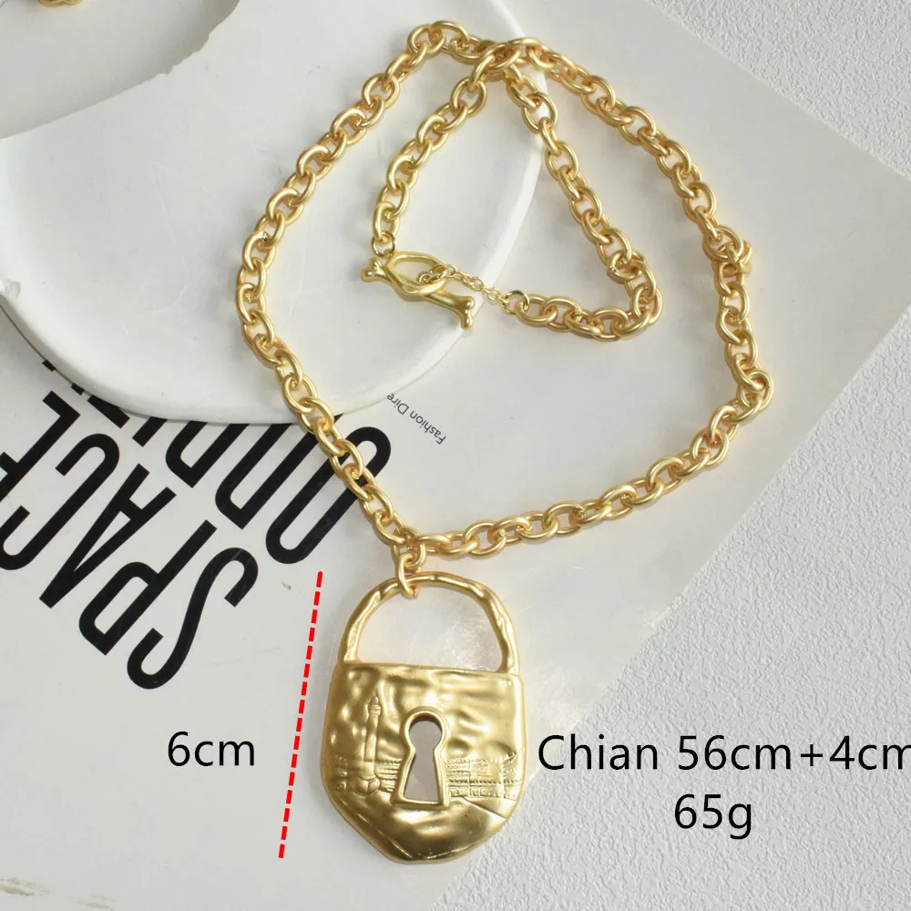 Marken-Modenschau Metall-Legierung Schlüsselschloss-Anhänger Halskette für Damen Modeschmuck Wunderschöne Pulloverkette Statement-Accessoire – Detail 4