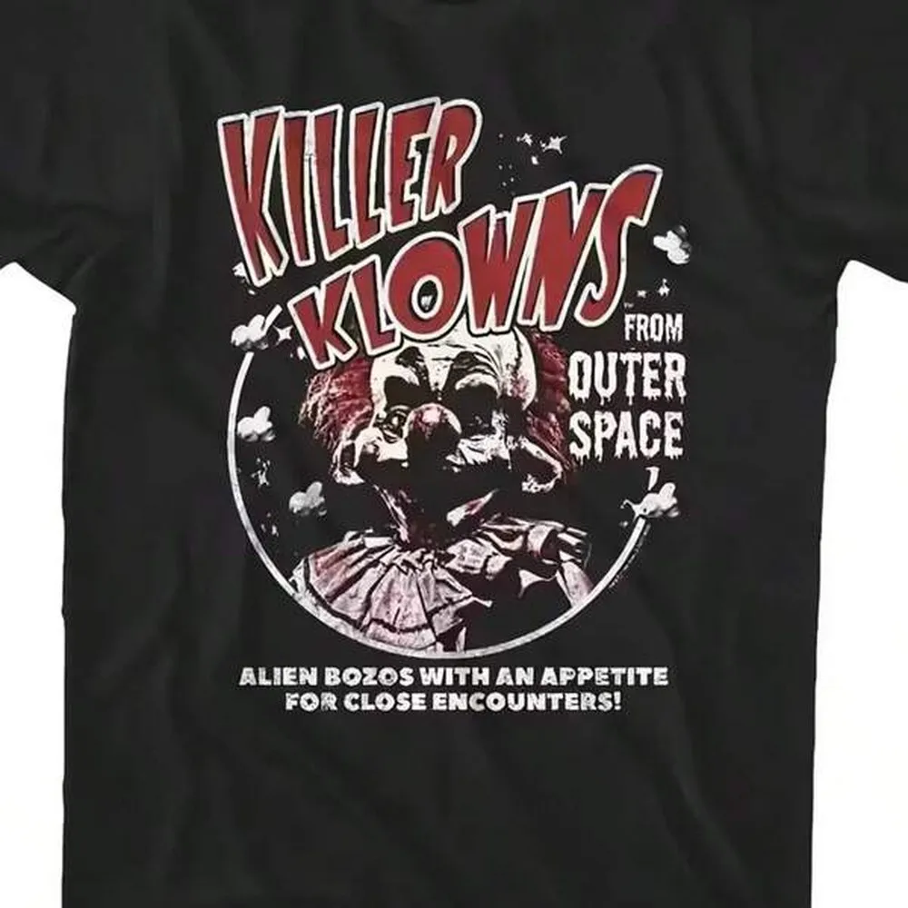 180GSM Pure Cotton Killer Clowns From Outer Space Retro Horror Graphic Tee, 80s Alien Movie Print, Soft Stain Resistant Lightweight Casual T-Shirt For Men & Horror Fans