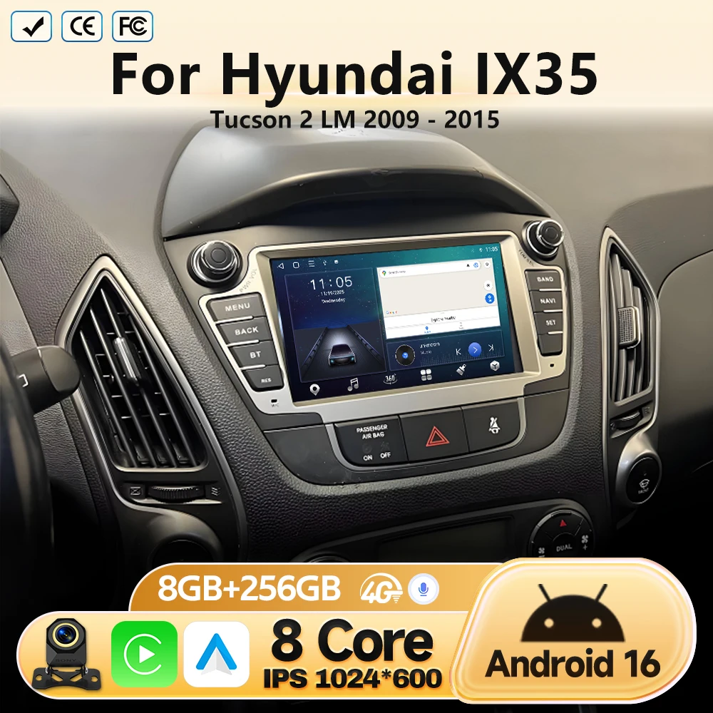 Android 16 Carplay For Hyundai IX35 Tucson 2 LM 2009 - 2015 Car Radio Multimedia Video Player QLED Screen GPS Navigation WiFi 5G