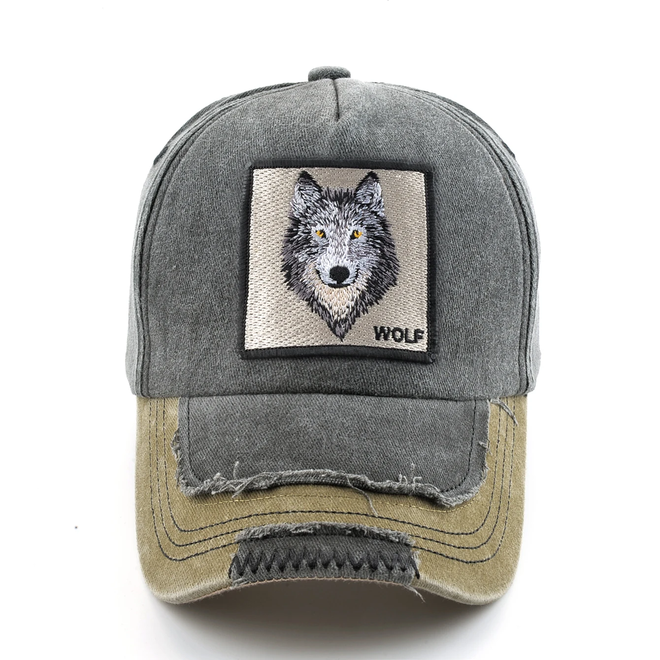 Vintage Denim Baseball Cap With Embroidery Wolf Patch Men Snapback Hip Hop Dad Hats Women Four Seasons Adjustable Sun Visor Cap