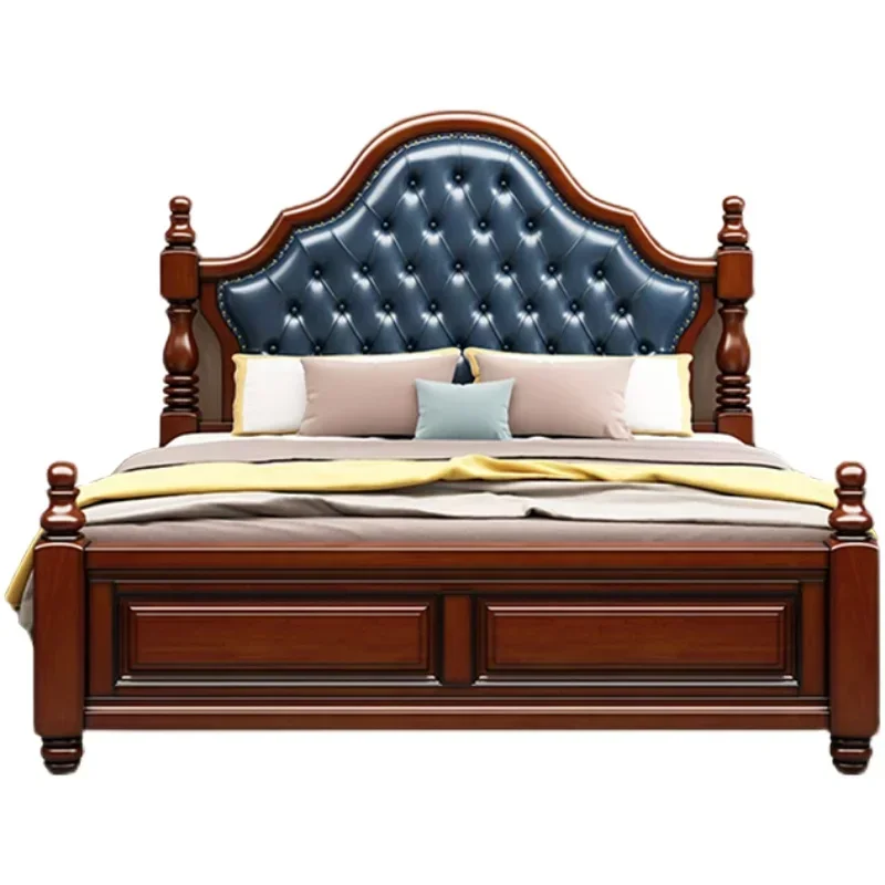 Vintage Nordic Queen Double Bed Wood High End Headboard Kids Frame Double Bed Boys Sleeping Letti Matrimoniali Home Furniture
