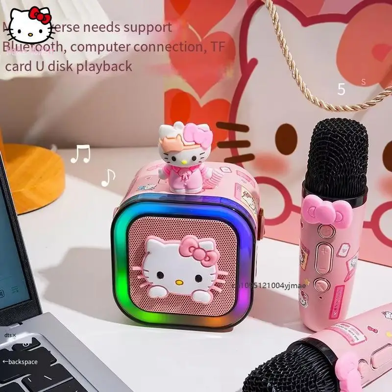 New Sanrio Karaoke Machine Anime Hello Kitty Wireless Bluetooth Speaker Cute Kuromi Usb Music Player Microphone Kid Gift Kawaii